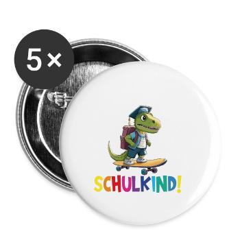 Schulkind 2024 Einschulung Schulanfang - Buttons groß 56 mm (5er Pack) - Weiß - Vorne