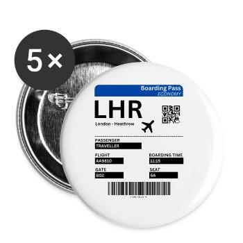 London Heathrow LHR Airport Flight Ticket Idea - Buttons large 2.2''/56 mm (5-pack) - white - Front