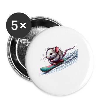 Souris snowboarder mignonne - Lot de 5 grands badges (56 mm) - blanc - Devant