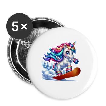 Licorne Snowboarder mignonne - Lot de 5 grands badges (56 mm) - blanc - Devant