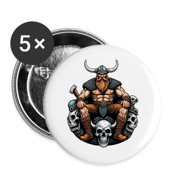 Wikinger mit Schädel - Buttons groß 56 mm (5er Pack) - Weiß - Vorne