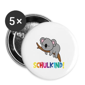 Schulkind 2024 Einschulung Schulanfang - Buttons groß 56 mm (5er Pack) - Weiß - Vorne