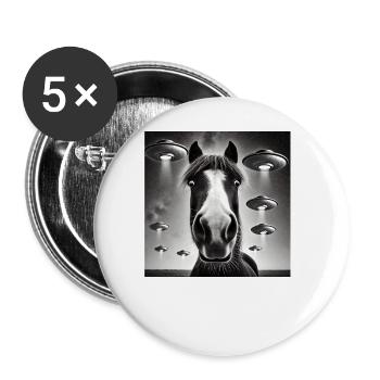 Horse Selfie with UFO Weird 50s Photo - Buttons groß 56 mm (5er Pack) - Weiß - Vorne
