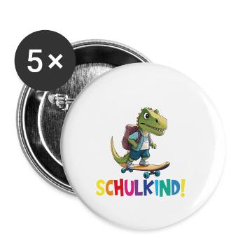 Schulkind 2024 Einschulung Schulanfang - Buttons groß 56 mm (5er Pack) - Weiß - Vorne