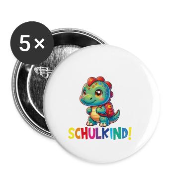 Schulkind 2024 Einschulung Schulanfang - Buttons groß 56 mm (5er Pack) - Weiß - Vorne