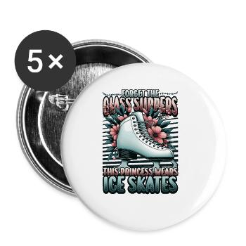 Eislaufen Schlittschuhe Eiskunstlaufen - Buttons groß 56 mm (5er Pack) - Weiß - Vorne