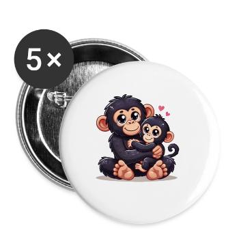 Loving Chimpanzee Parent with Child - Buttons groß 56 mm (5er Pack) - Weiß - Vorne