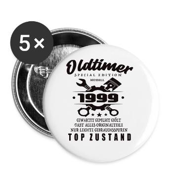 Oldtimer Special Edition Modell 1999 Geburtstag - Buttons groß 56 mm (5er Pack) - Weiß - Vorne