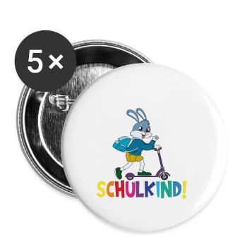 Schulkind 2024 Einschulung Schulanfang - Buttons groß 56 mm (5er Pack) - Weiß - Vorne