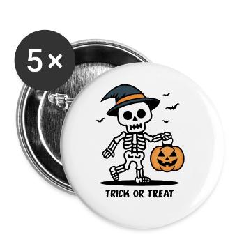 Cute Skeleton with Pumpkin Lantern Halloween - Buttons large 2.2''/56 mm (5-pack) - white - Front
