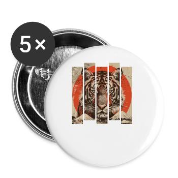 Tigre japonais rétro des années 80 - Lot de 5 grands badges (56 mm) - blanc - Devant