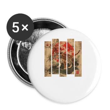 80er Jahre Retro Japanischer Tiger - Buttons groß 56 mm (5er Pack) - Weiß - Vorne