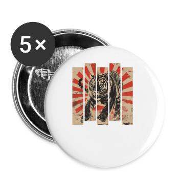 80er Jahre Retro Japanischer Tiger - Buttons groß 56 mm (5er Pack) - Weiß - Vorne
