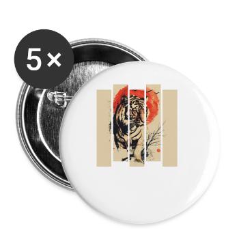 80er Jahre Retro Japanischer Tiger - Buttons groß 56 mm (5er Pack) - Weiß - Vorne