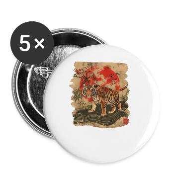 80er Jahre Retro Japanischer Tiger - Buttons groß 56 mm (5er Pack) - Weiß - Vorne