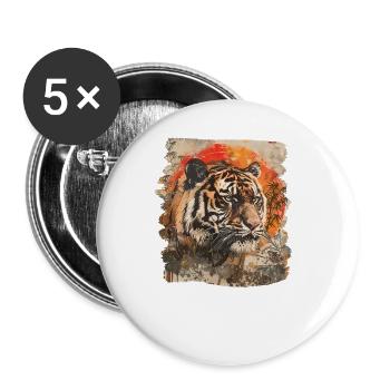 80er Jahre Retro Japanischer Tiger - Buttons groß 56 mm (5er Pack) - Weiß - Vorne