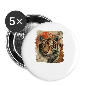 Tigre japonais rétro des années 80 - Lot de 5 grands badges (56 mm) - blanc - Devant