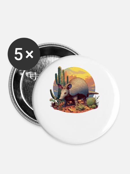 Armadillo Gürteltiere Gürteltier - Buttons groß 56 mm (5er Pack) - Weiß