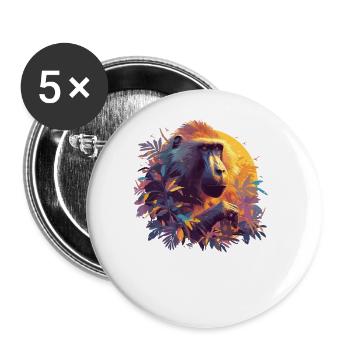 Baboon Paviane Pavian - Buttons large 2.2''/56 mm (5-pack) - white - Front