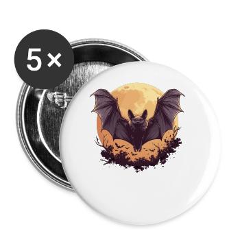 Bat Fledermäuse Fledermaus - Buttons groß 56 mm (5er Pack) - Weiß - Vorne
