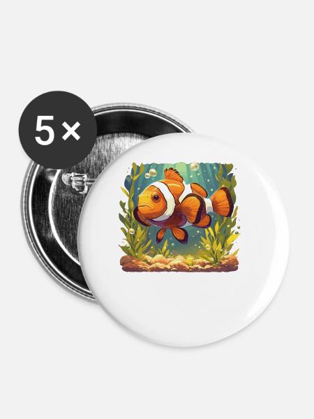 Clownfish Clownfische Clownfisch - Buttons groß 56 mm (5er Pack) - Weiß
