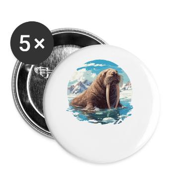 Walrus Walrosse Walross - Buttons large 2.2''/56 mm (5-pack) - white - Front