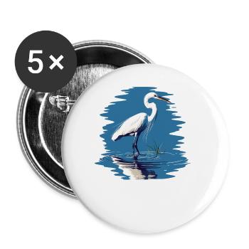Heron Reiher - Buttons groß 56 mm (5er Pack) - Weiß - Vorne