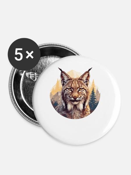 Lynx Luchse Luchs - Buttons groß 56 mm (5er Pack) - Weiß