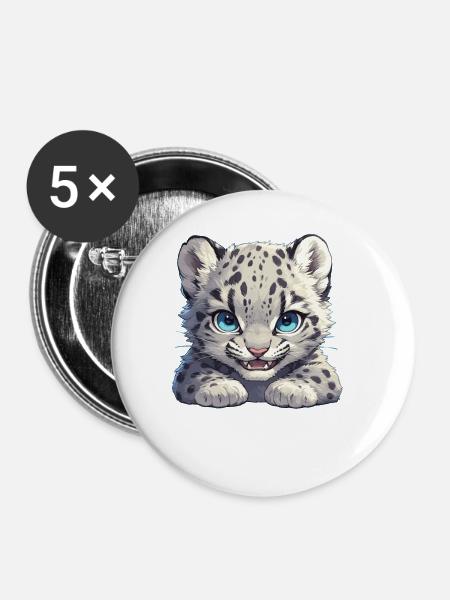 Snow Leopard Schneeleoparde Schneeleopard - Buttons groß 56 mm (5er Pack) - Weiß