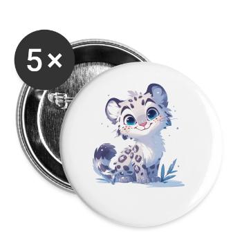 Snow Leopard Schneeleoparden Schneeleopard - Buttons large 2.2''/56 mm (5-pack) - white - Front