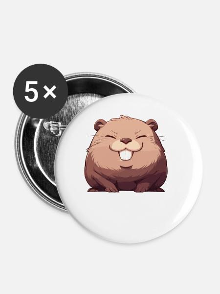 Beaver Bieber - Buttons groß 56 mm (5er Pack) - Weiß