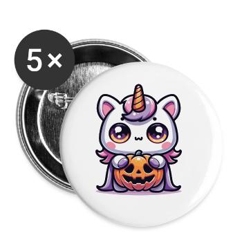 Halloween Einhorn Halloween Kürbis - Buttons groß 56 mm (5er Pack) - Weiß - Vorne
