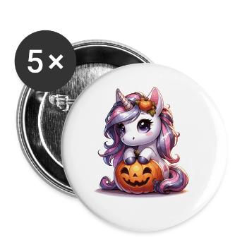 Halloween Einhorn Halloween Kürbis - Buttons groß 56 mm (5er Pack) - Weiß - Vorne