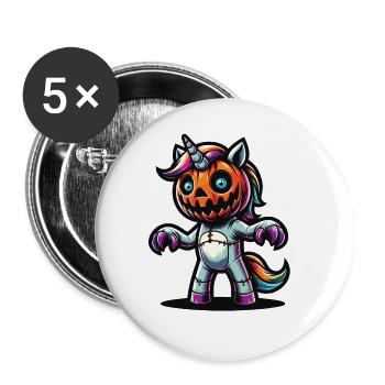 Halloween Einhorn Halloween Kürbis - Buttons groß 56 mm (5er Pack) - Weiß - Vorne