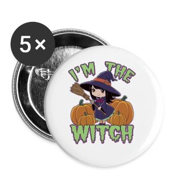 Halloween Witch I'm The Witch Halloween - Buttons groß 56 mm (5er Pack) - Weiß - Vorne