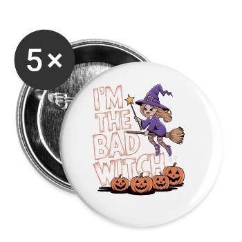 Sorcière d’Halloween Je suis la mauvaise sorcière - Lot de 5 grands badges (56 mm) - blanc - Devant