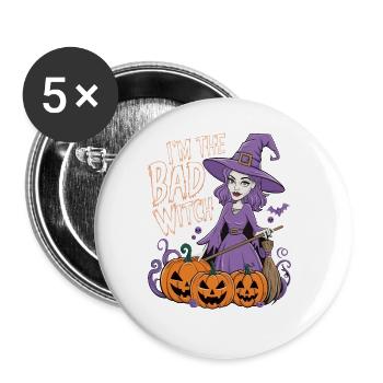 Sorcière d’Halloween Je suis la mauvaise sorcière - Lot de 5 grands badges (56 mm) - blanc - Devant