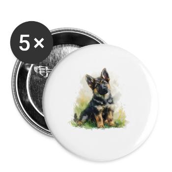 Cute Puppy German Shepherd Watercolor - Buttons groß 56 mm (5er Pack) - Weiß - Vorne