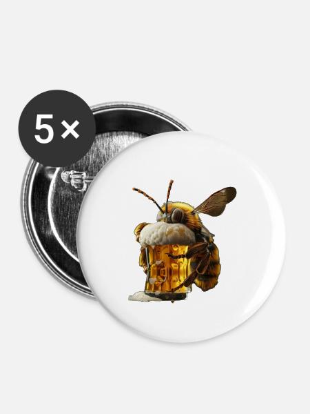Biene - Buttons groß 56 mm (5er Pack) - Weiß
