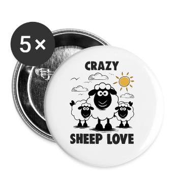 Lustige Schafe Crazy Sheep Love - Buttons groß 56 mm (5er Pack) - Weiß - Vorne