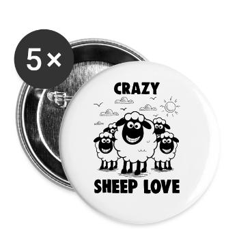 Lustige Schafe Crazy Sheep Love - Buttons groß 56 mm (5er Pack) - Weiß - Vorne