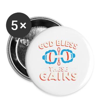 God Bless These Gains 11 - Buttons groß 56 mm (5er Pack) - Weiß - Vorne