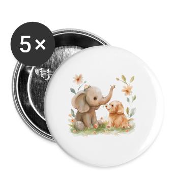 Cute Elephant And Dog Friends - Buttons groß 56 mm (5er Pack) - Weiß - Vorne