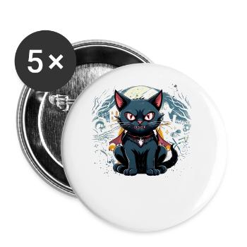 Halloween Black Cat as Vampire - Buttons large 2.2''/56 mm (5-pack) - white - Front