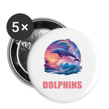 Dolphin Delfine Delfin - Buttons groß 56 mm (5er Pack) - Weiß - Vorne