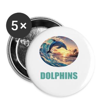 Dolphin Delfine Delfin - Buttons groß 56 mm (5er Pack) - Weiß - Vorne