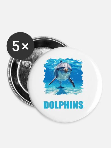 Dolphin Delfine Delfin - Buttons groß 56 mm (5er Pack) - Weiß