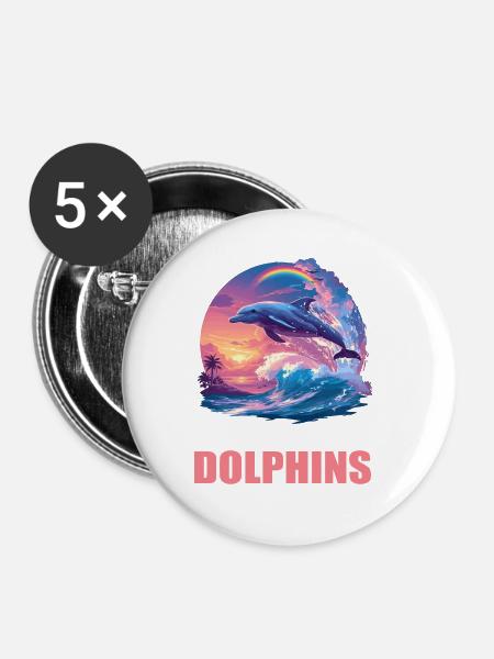 Dolphin Delfine Delfin - Buttons groß 56 mm (5er Pack) - Weiß