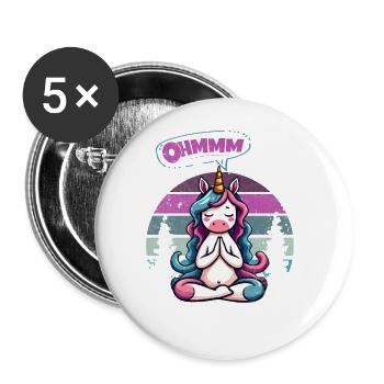 Ohmmm Yoga Licorne I Méditation Relaxation - Lot de 5 grands badges (56 mm) - blanc - Devant