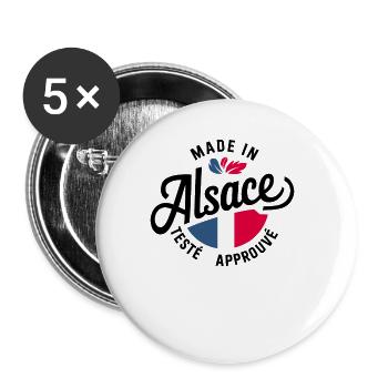 Made In Alsace Testé Approuvé Alsacien Alsacienne - Lot de 5 grands badges (56 mm) - blanc - Devant